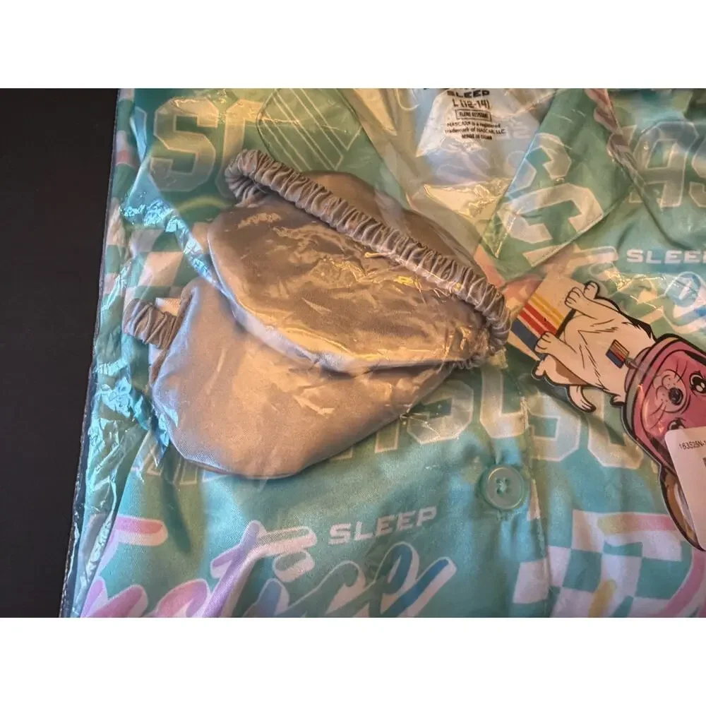NWT NASCAR + Justice Girls L(12/14) Pajama Lounge 3pc Short Shirt Mask Sleep Set